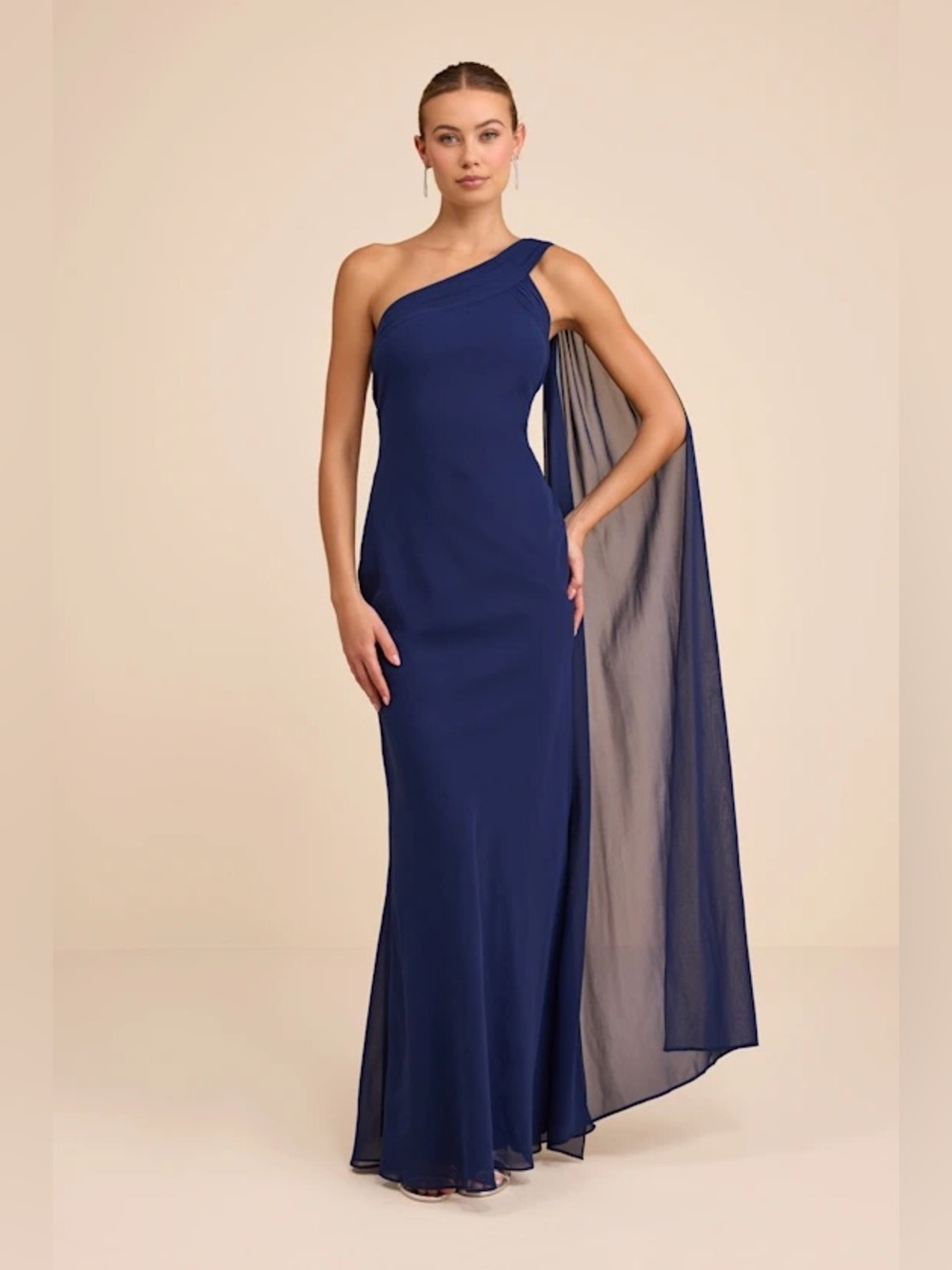 Lulu's Carmenza Navy One-Shoulder Sash Maxi Dress